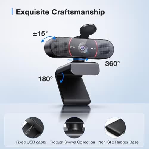 EMEET C960 4K Webcam for PC, 4K UHD CMOS Sensor, PDAF Auto Focus, Dual Omnidirectional Mics, Auto Light Correction, 73° FOV, Plug&Play Webcam w/Privacy Cover, Works w/Zoom/Teams/Skype/Google Meet image