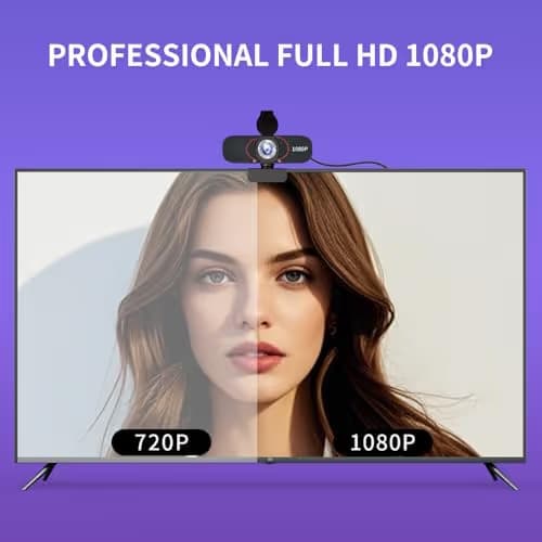 1080P HD Webcam with Microphone, Wide-Angle Lens, Auto Light Correction, Plug Play USB Web Cam with Tripod, Stand, External Camera for Laptop, Desktop Computer, PC, Mac, Zoom, Skype, Streaming, Gaming image