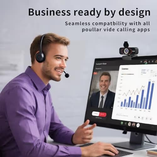 1080P HD Webcam with Microphone, Wide-Angle Lens, Auto Light Correction, Plug Play USB Web Cam with Tripod, Stand, External Camera for Laptop, Desktop Computer, PC, Mac, Zoom, Skype, Streaming, Gaming image
