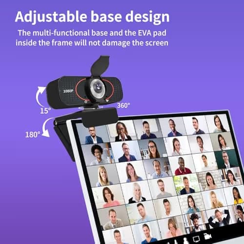 1080P HD Webcam with Microphone, Wide-Angle Lens, Auto Light Correction, Plug Play USB Web Cam with Tripod, Stand, External Camera for Laptop, Desktop Computer, PC, Mac, Zoom, Skype, Streaming, Gaming image