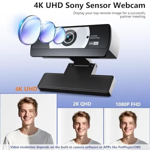 4K Webcam for PC - 4K Ultra HD Computer Camera with PDAF Autofocus, AI Noise-Canceling Mic, USB Plug & Play, 80° FOV & Auto Lighting Correction for Laptop & Desktop (Social Streaming Video Call​)​ image