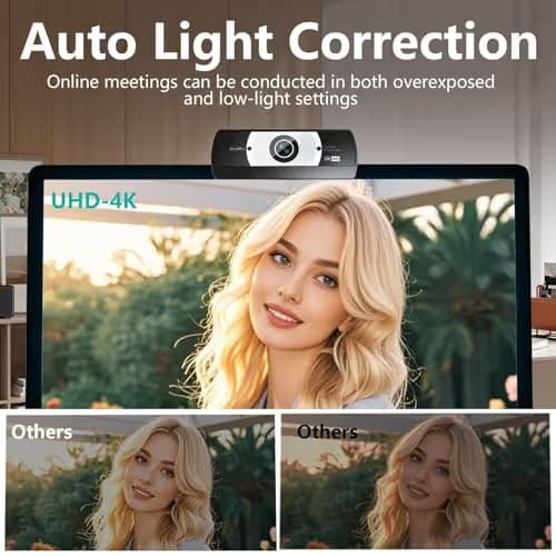 4K Webcam for PC - 4K Ultra HD Computer Camera with PDAF Autofocus, AI Noise-Canceling Mic, USB Plug & Play, 80° FOV & Auto Lighting Correction for Laptop & Desktop (Social Streaming Video Call​)​ image