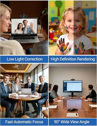 RUWBY Full HD 1080P Webcam with Built-in Dual Mics, Wide-Angle Lens, Privacy Cover, Tripod Stand, Autofocus PC Camera, Plug and Play for Desktop Computer or Laptop image