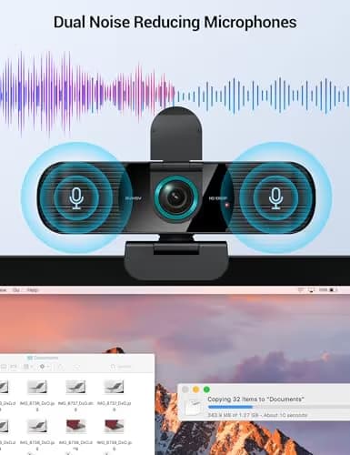 RUWBY Full HD 1080P Webcam with Built-in Dual Mics, Wide-Angle Lens, Privacy Cover, Tripod Stand, Autofocus PC Camera, Plug and Play for Desktop Computer or Laptop image