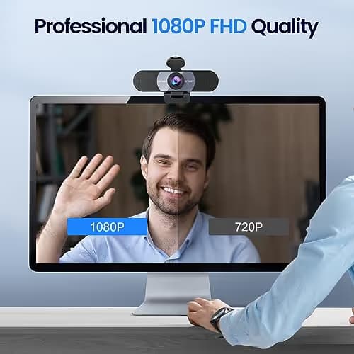 EMEET 1080P Webcam, C960 Web Camera with 2 Noise-Cancelling Microphones & Privacy Cover, 90° FOV Computer Camera, Plug & Play USB Webcam for Calls/Conference, Zoom/Skype/YouTube, Laptop/Desktop, Grey image