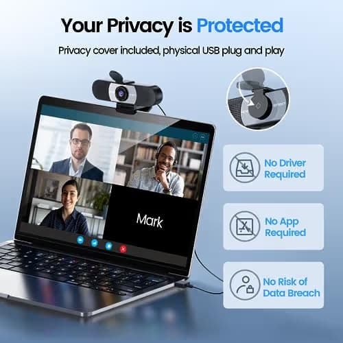 EMEET 1080P Webcam, C960 Web Camera with 2 Noise-Cancelling Microphones & Privacy Cover, 90° FOV Computer Camera, Plug & Play USB Webcam for Calls/Conference, Zoom/Skype/YouTube, Laptop/Desktop, Grey image