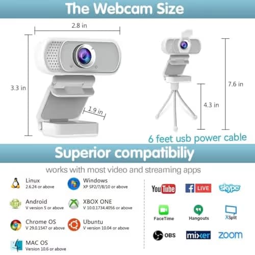 usb c webcam 1080P Webcam,Live Streaming Web Camera with Stereo Microphone, Desktop or Laptop USB Webcam 110 Degree View Angle, HD Web cam for Switch 2,Video Calling, Recording, Conferencing, Gaming image