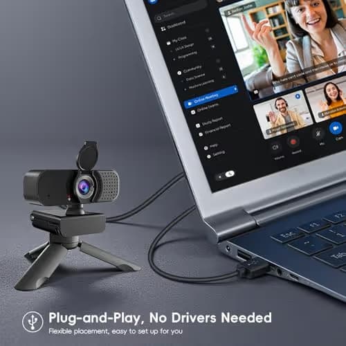 Kemeiv 1080P Webcam with Microphone and Physical Privacy Cover, Noise Cancelling USB Web Camera, Auto Light Correction, Plug and Play, Wide Angle PC Camera for Zoom, Online Class, Laptop/Desktop image