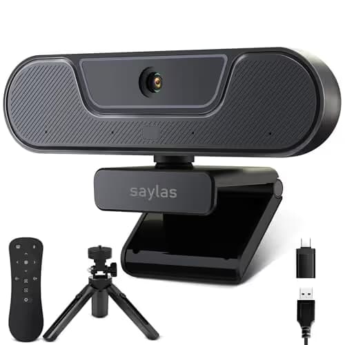 saylas 4K Webcam with Microphone and Speaker, Wide Angle 112°, Remote Control, Autofocus, Digital Zoom, Privacy Cover, Plug & Play Web Streaming Camera for Computer, USB Webcam for Pc main image