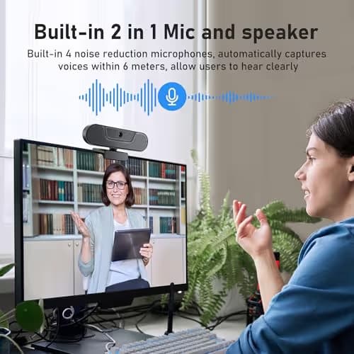 saylas 4K Webcam with Microphone and Speaker, Wide Angle 112°, Remote Control, Autofocus, Digital Zoom, Privacy Cover, Plug & Play Web Streaming Camera for Computer, USB Webcam for Pc image