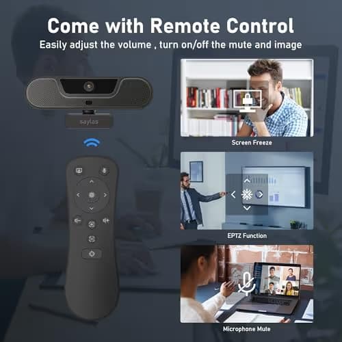 saylas 4K Webcam with Microphone and Speaker, Wide Angle 112°, Remote Control, Autofocus, Digital Zoom, Privacy Cover, Plug & Play Web Streaming Camera for Computer, USB Webcam for Pc image