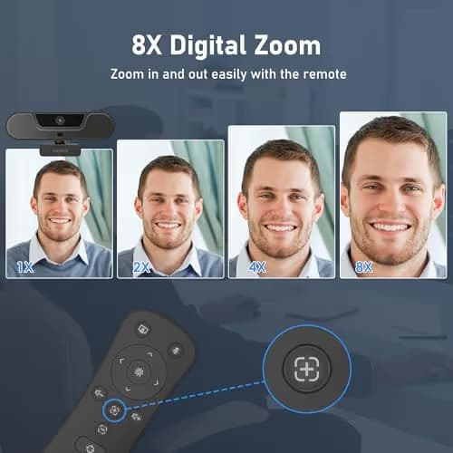 saylas 4K Webcam with Microphone and Speaker, Wide Angle 112°, Remote Control, Autofocus, Digital Zoom, Privacy Cover, Plug & Play Web Streaming Camera for Computer, USB Webcam for Pc image