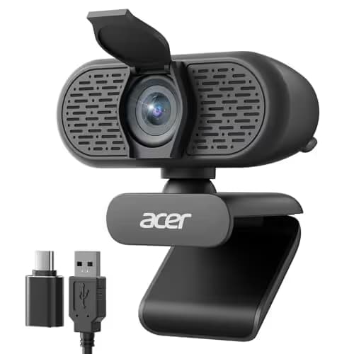 acer 1080p Webcam USB Plug and Play Webcam for PC with Noise Cancellation Microphones Computer Camera for Desktop Streaming Gaming Online Meeting Wide Angle Privacy Cover A-to-C Adapter Easy Setup image