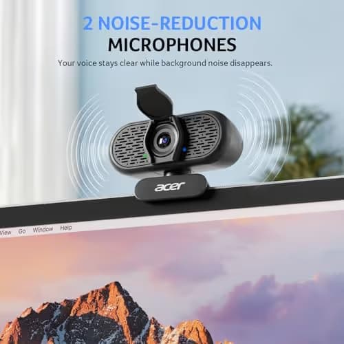 acer 1080p Webcam USB Plug and Play Webcam for PC with Noise Cancellation Microphones Computer Camera for Desktop Streaming Gaming Online Meeting Wide Angle Privacy Cover A-to-C Adapter Easy Setup image
