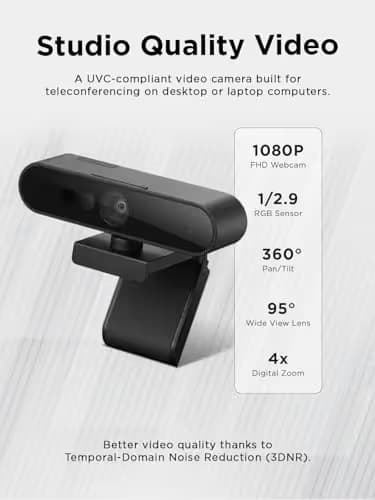 Lenovo Performance FHD 1080p Webcam USB-C,Log-on with Windows Hello, Dual Microphones, 95 Degree Lens and 4X Digital Zoom, Sliding Privacy Shutter, Black image