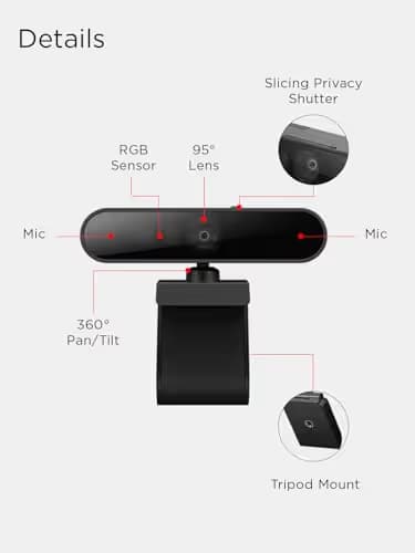 Lenovo Performance FHD 1080p Webcam USB-C,Log-on with Windows Hello, Dual Microphones, 95 Degree Lens and 4X Digital Zoom, Sliding Privacy Shutter, Black image