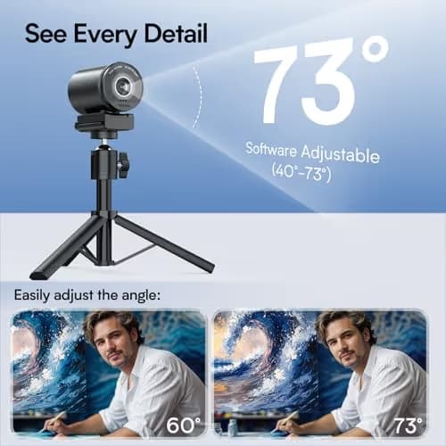 EMEET SmartCam S800-4K Webcam with Tripod for Streaming, Sony 1/2'' Sensor, Supports HDR, PDAF&TOF Dual-autofocus, 1080P@60FPS, Adjustable Heights with 360° Swivel Head, Perfect for Live Streaming image