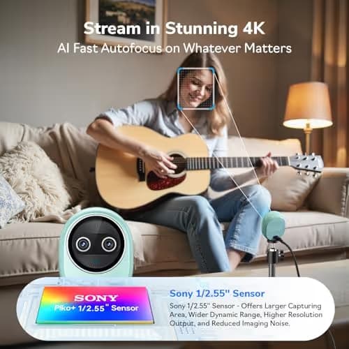 EMEET Piko+ (Piko Plus), World’s 1st Dual-Camera AI-Powered 4K Webcam, 1/2.55'' Sony Sensor, 3 Mics&3 Sound Modes, Panda Magnetic Privacy Cover, USB C-C&C-A, Ideal for Livestreamers image