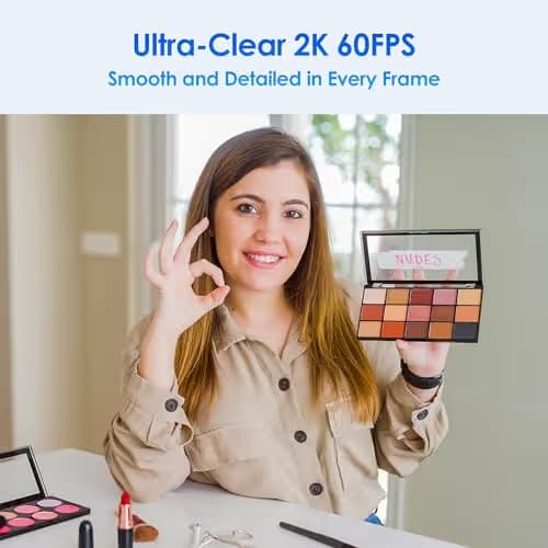 saylas 2K Webcam with Lights, HD Webcam for PC, 2K@60FPS Web cam with Microphone, 65° FOV, Autofocus, Noise Cancellation, Privacy Cover, Web Camera for Computer/Laptop, USB Streaming Computer Camera image