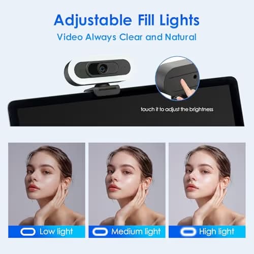 saylas 2K Webcam with Lights, HD Webcam for PC, 2K@60FPS Web cam with Microphone, 65° FOV, Autofocus, Noise Cancellation, Privacy Cover, Web Camera for Computer/Laptop, USB Streaming Computer Camera image