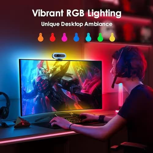 saylas 2K Webcam with Lights, HD Webcam for PC, 2K@60FPS Web cam with Microphone, 65° FOV, Autofocus, Noise Cancellation, Privacy Cover, Web Camera for Computer/Laptop, USB Streaming Computer Camera image