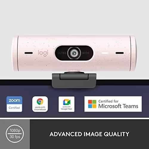 Logitech Brio 500 Full HD 1080p Webcam with Auto Light Correction, Dual Noise Reduction Mics, Privacy Cover, Works with Teams, Meet, Zoom - Rose image