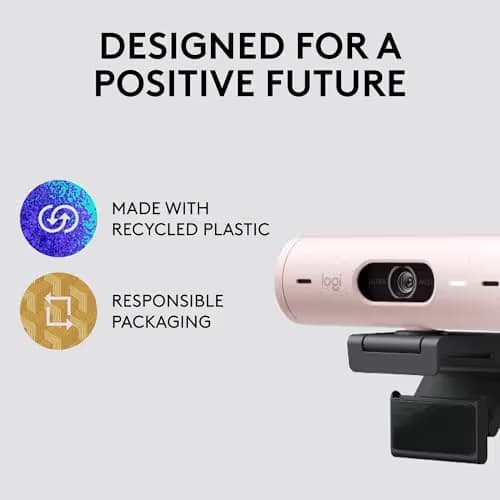 Logitech Brio 500 Full HD 1080p Webcam with Auto Light Correction, Dual Noise Reduction Mics, Privacy Cover, Works with Teams, Meet, Zoom - Rose image