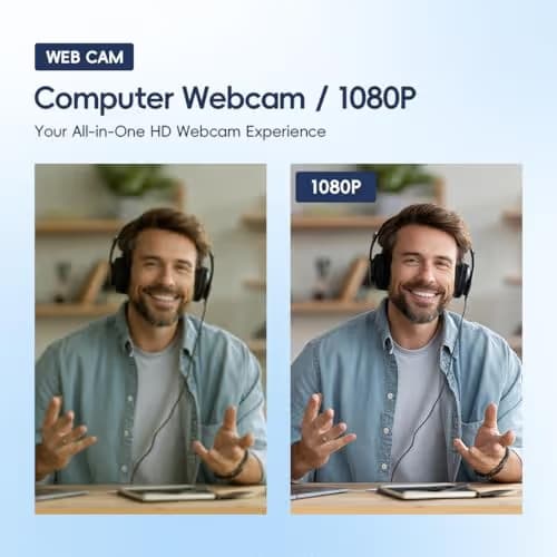 1080P PC Webcam with Built-in Noise-Canceling Microphone Physical Privacy Cover Automatic Light Compensation Ultra Wide-Angle Lens Plug and Play Suitable for Zoom/YouTube/Live/Streaming image