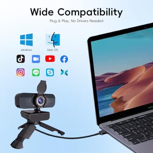 1080P PC Webcam with Built-in Noise-Canceling Microphone Physical Privacy Cover Automatic Light Compensation Ultra Wide-Angle Lens Plug and Play Suitable for Zoom/YouTube/Live/Streaming image