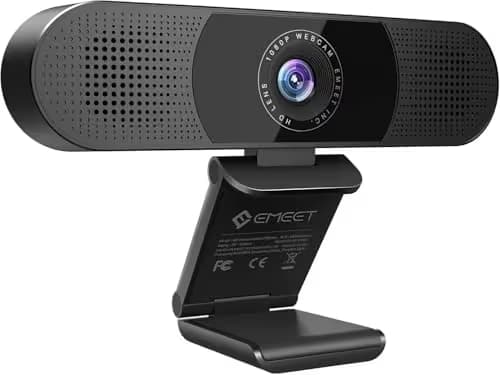 EMEET C980 PRO 3-in-1 1080P Webcam with Microphone and Speaker, 60°-98° Wide Angle Webcam w/ 4 Noise Cancel Mics, 2 Speakers, Auto Low Light Correction W/Cover, USB Camera for Online Conference/Class image