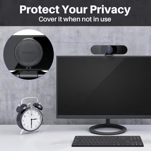 EMEET C980 PRO 3-in-1 1080P Webcam with Microphone and Speaker, 60°-98° Wide Angle Webcam w/ 4 Noise Cancel Mics, 2 Speakers, Auto Low Light Correction W/Cover, USB Camera for Online Conference/Class image