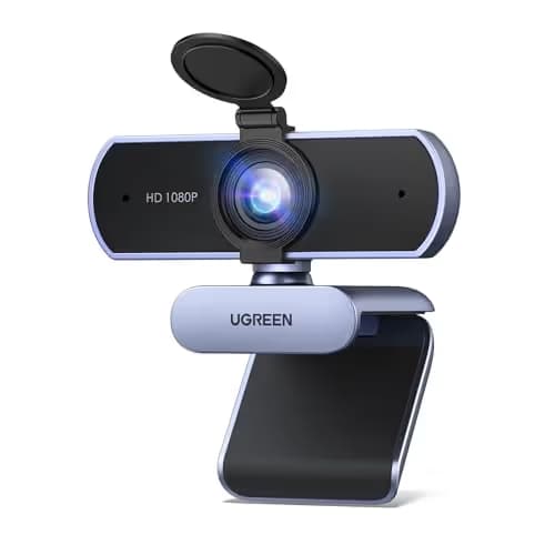 UGREEN Full HD 1080P Webcam with Microphone, 2 Noise-Canceling Mics, 85° Fov & Fixed Focus, Plug and Play, Auto Light Correction, Privacy Cover PC Camera for Zoom/Skype/Teams, Switch 2, Grey image