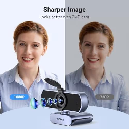 UGREEN Full HD 1080P Webcam with Microphone, 2 Noise-Canceling Mics, 85° Fov & Fixed Focus, Plug and Play, Auto Light Correction, Privacy Cover PC Camera for Zoom/Skype/Teams, Switch 2, Grey image