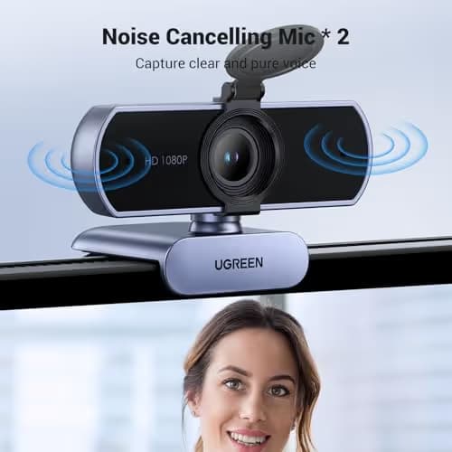 UGREEN Full HD 1080P Webcam with Microphone, 2 Noise-Canceling Mics, 85° Fov & Fixed Focus, Plug and Play, Auto Light Correction, Privacy Cover PC Camera for Zoom/Skype/Teams, Switch 2, Grey image