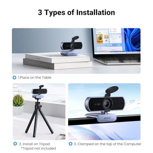 UGREEN Full HD 1080P Webcam with Microphone, 2 Noise-Canceling Mics, 85° Fov & Fixed Focus, Plug and Play, Auto Light Correction, Privacy Cover PC Camera for Zoom/Skype/Teams, Switch 2, Grey image