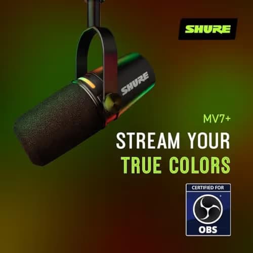 Shure MV7+ Podcast Dynamic Microphone with Stand - Black image