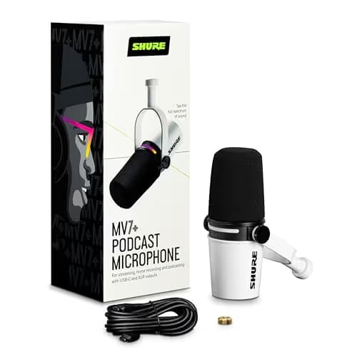 Shure MV7+ Podcast Dynamic Microphone - White image