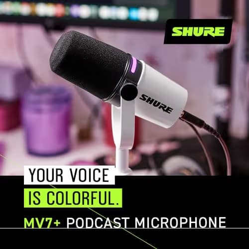 Shure MV7+ Podcast Dynamic Microphone - White image