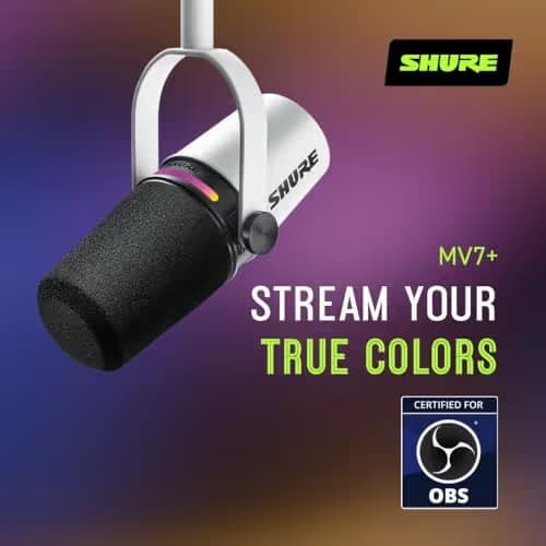 Shure MV7+ Podcast Dynamic Microphone - White image