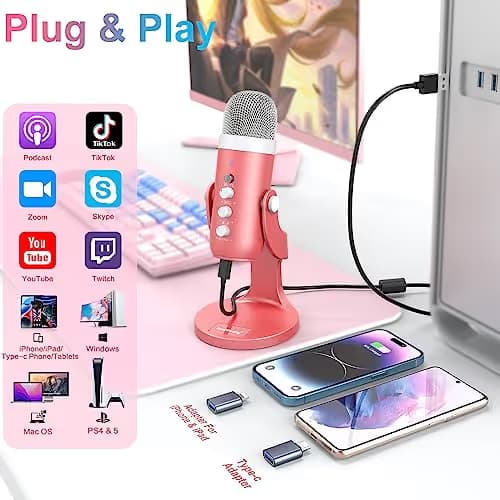 ZealSound USB Microphone K66 Pearlescent Pink image