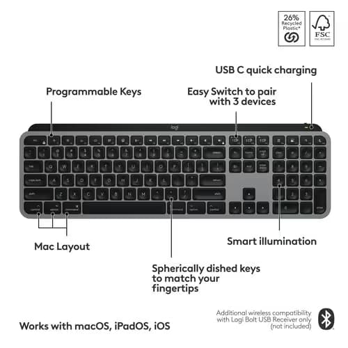 Logitech MX Keys S for Mac Wireless Keyboard – Space Gray image