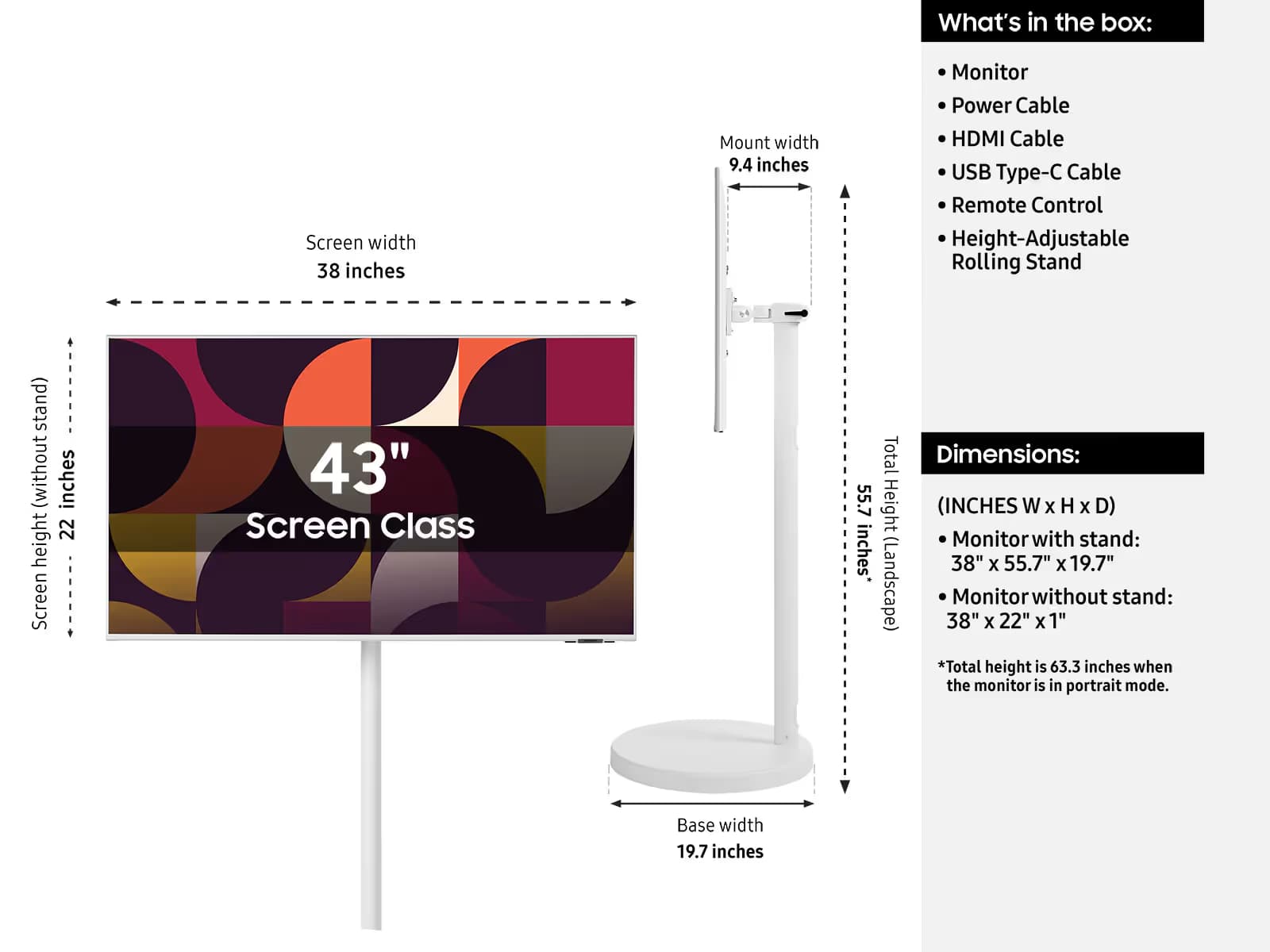 Samsung 43 inch The Movingstyle Essential Rolling Monitor F-LS43FM70-MSR image