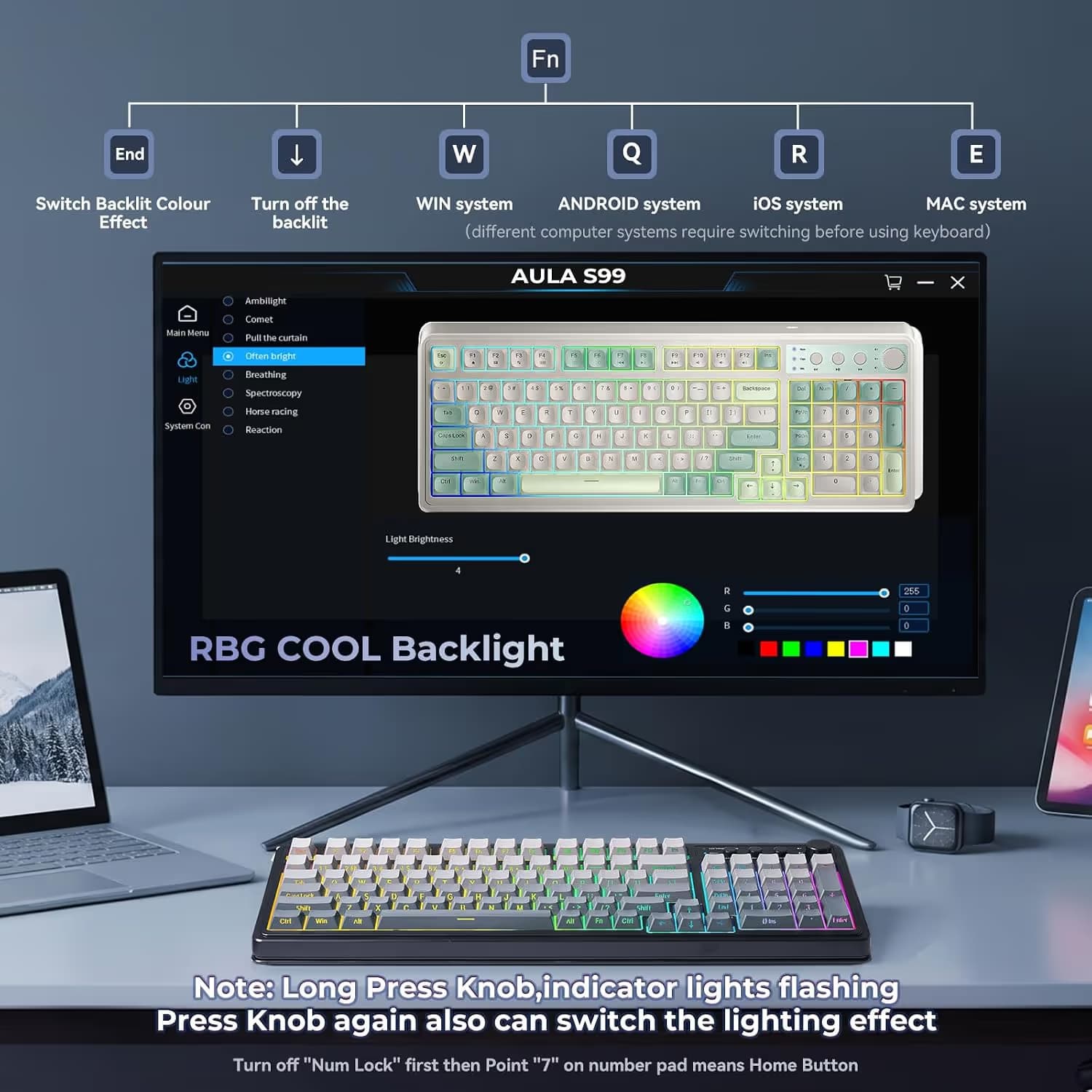 AULA S99 Tri-Mode (2.4G/BT/Wired) Programmable Full Size Membrane Gaming Keyboard image