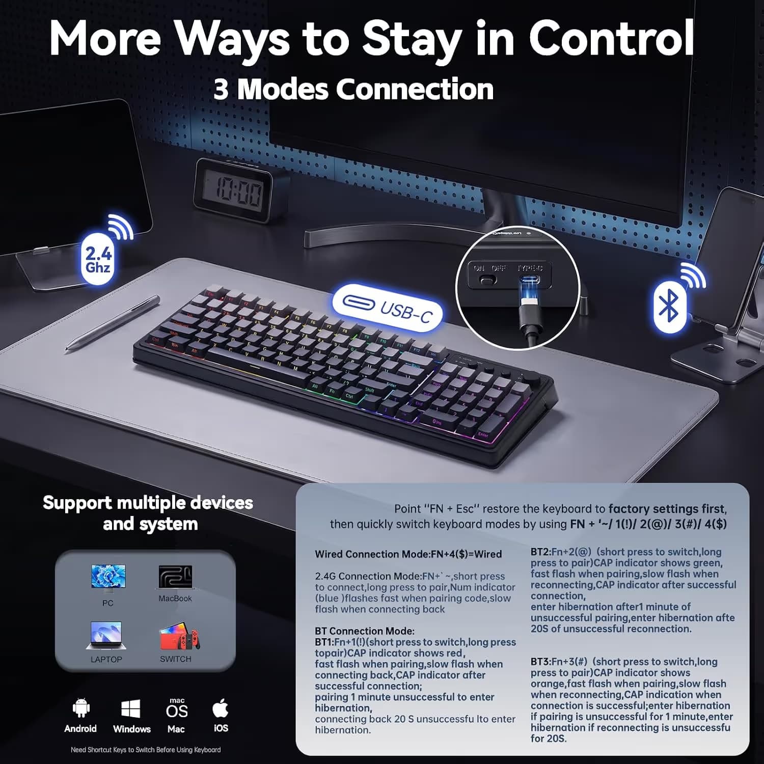 AULA S99 Tri-Mode (2.4G/BT/Wired) Programmable Full Size Membrane Gaming Keyboard image