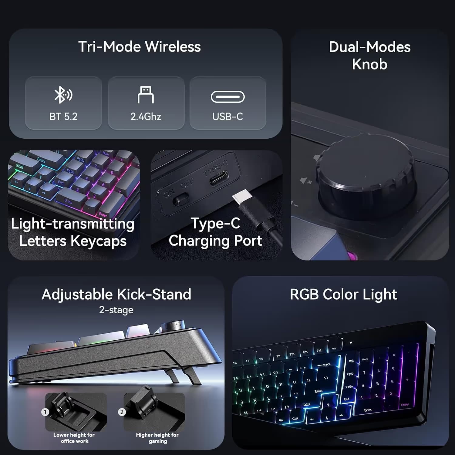 AULA S99 Tri-Mode (2.4G/BT/Wired) Programmable Full Size Membrane Gaming Keyboard image