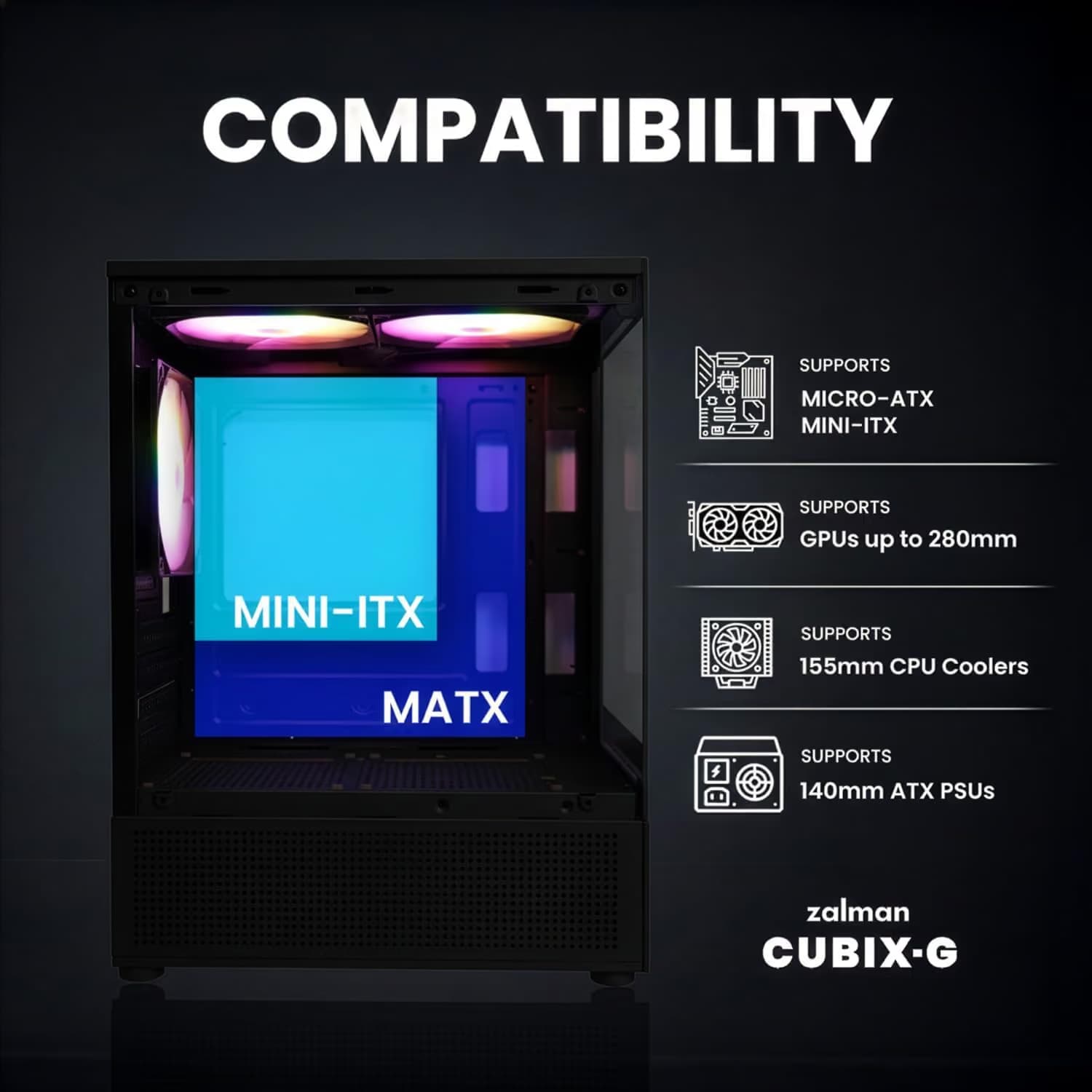 Zalman CUBIX-G Micro-ATX PC Case Black image
