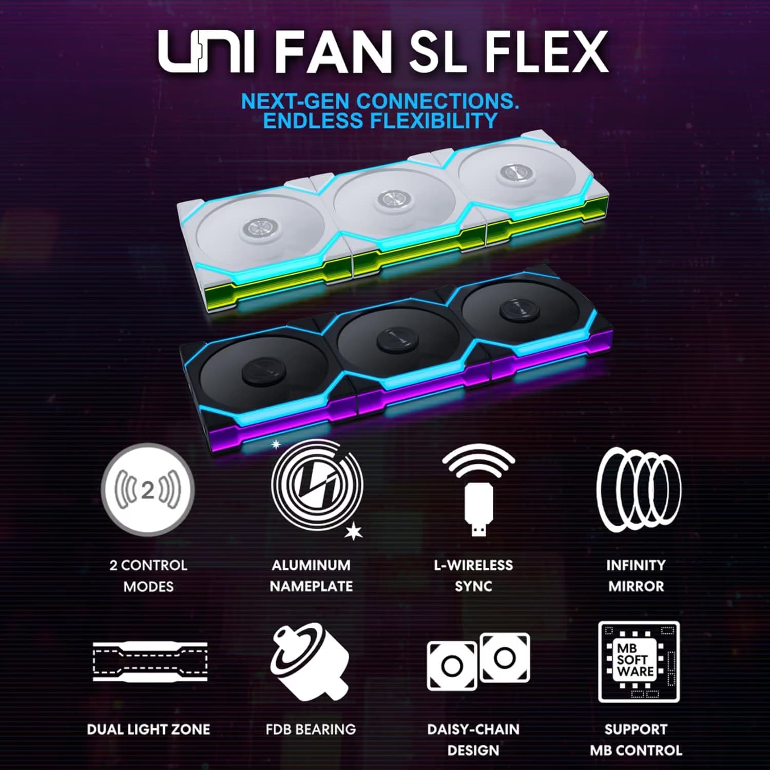 Lian Li UNI FAN SL FLEX 120mm Reverse Blade White 3 Pack image