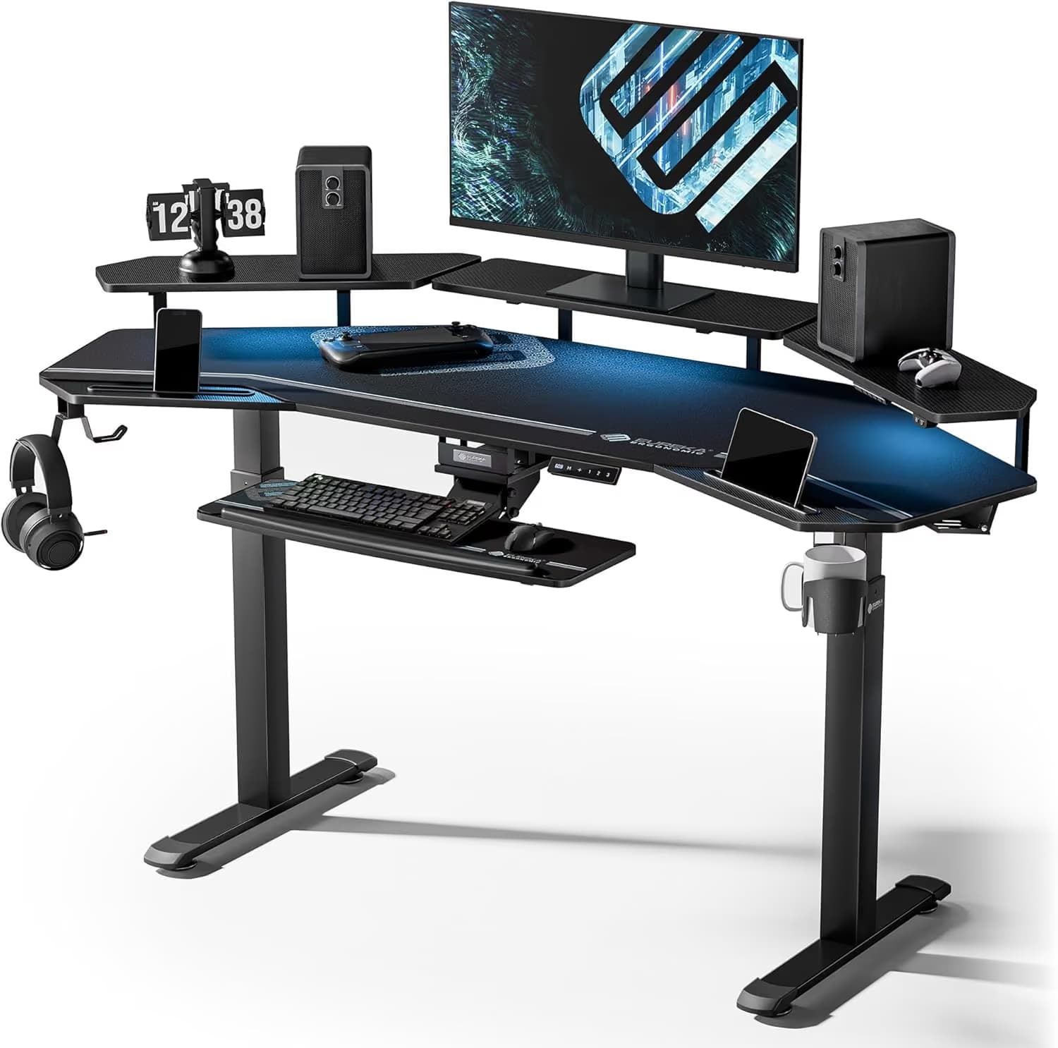 Eureka Ergonomic Aero Pro Wing-Shaped Standing Desk 72" Black — With Accessories Set image
