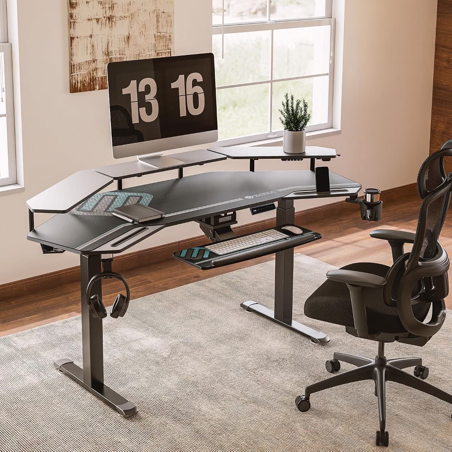 Eureka Ergonomic Aero Pro Wing-Shaped Standing Desk 72" Black — With Accessories Set image