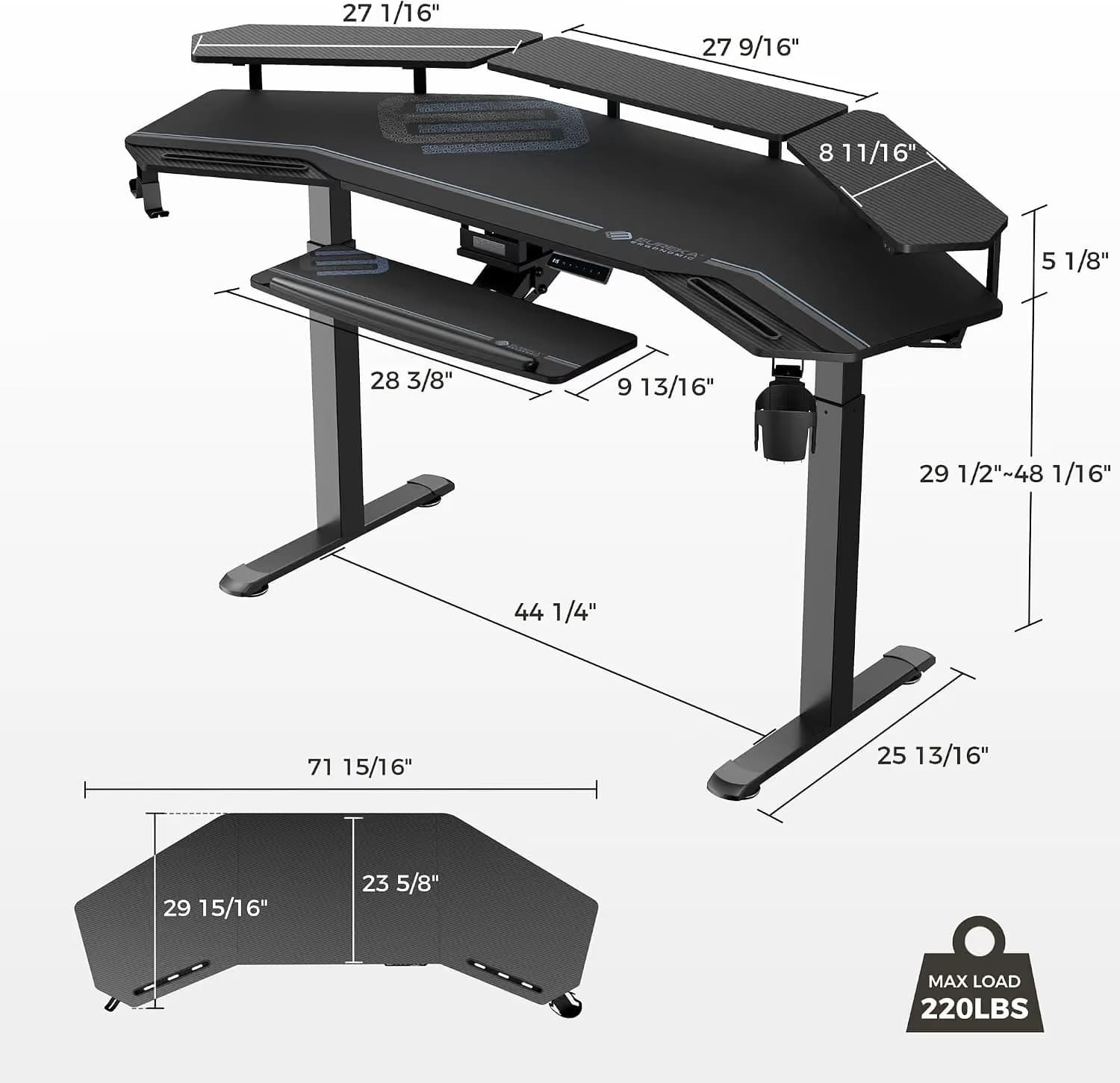 Eureka Ergonomic Aero Pro Wing-Shaped Standing Desk 72" Black — With Accessories Set image